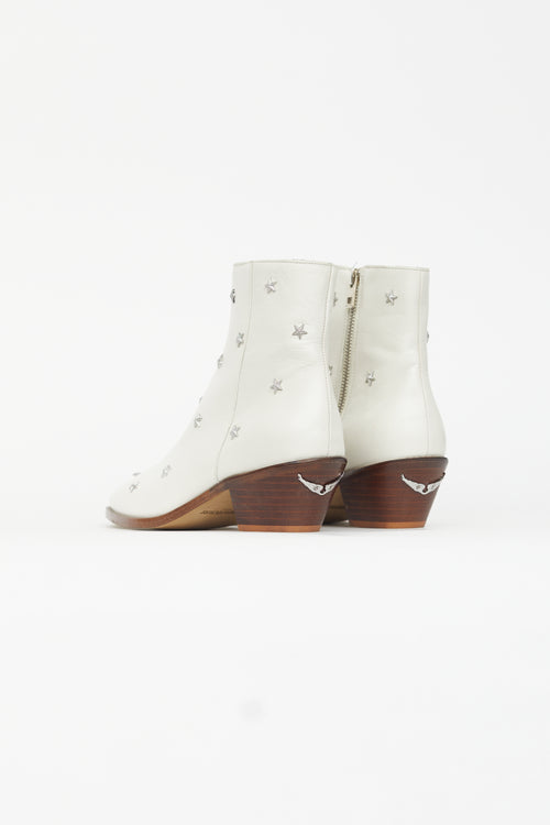 Zadig 
Voltaire White Leather Studded Star Boot