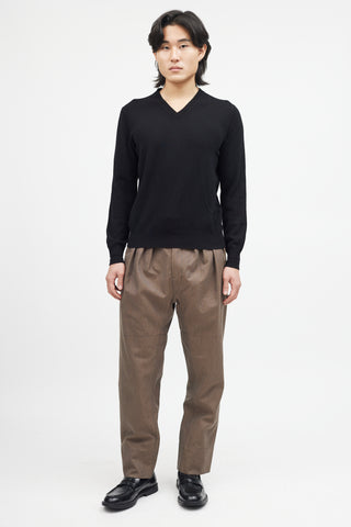 Zegna Black Cashmere Knit V-Neck Sweater