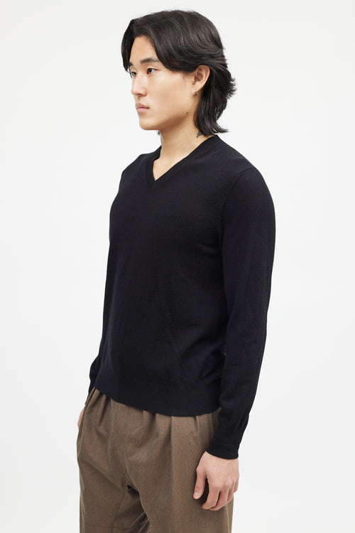 Zegna Black Cashmere Knit V-Neck Sweater