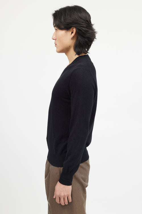 Zegna Black Cashmere Knit V-Neck Sweater