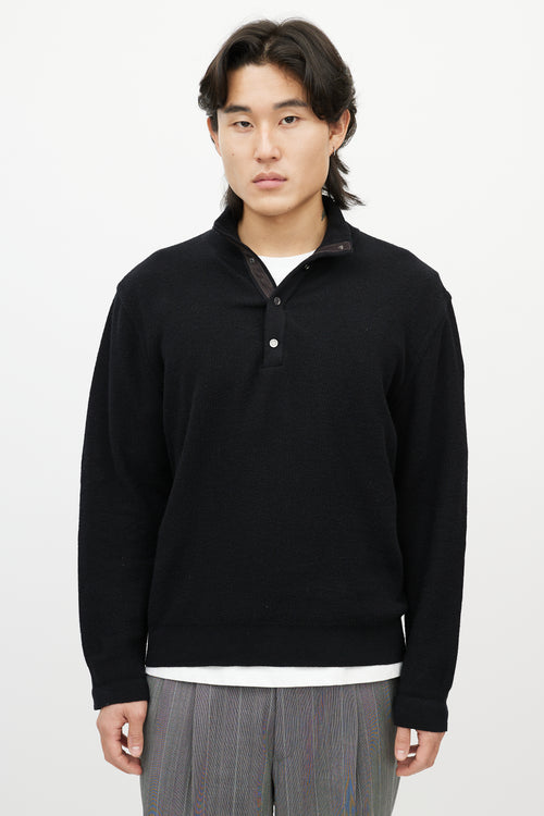 Zegna Black Cashmere Quarter Button Sweater