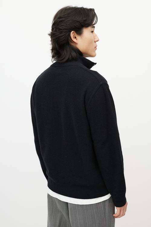 Zegna Black Cashmere Quarter Button Sweater