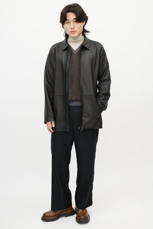 Zegna Black Leather 
Nylon Reversible Jacket