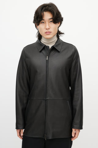 Zegna Black Leather 
Nylon Reversible Jacket