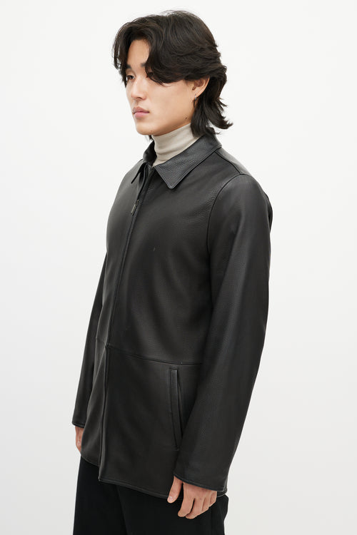 Zegna Black Leather 
Nylon Reversible Jacket