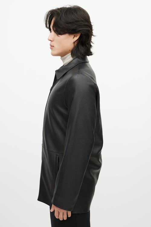 Zegna Black Leather 
Nylon Reversible Jacket