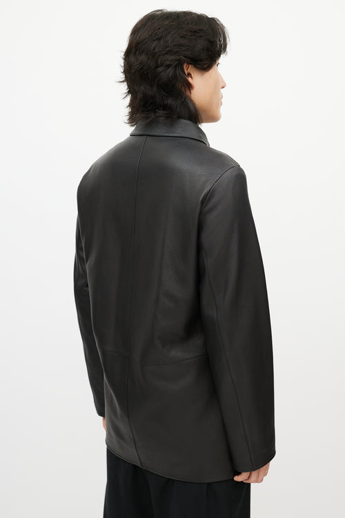 Zegna Black Leather 
Nylon Reversible Jacket