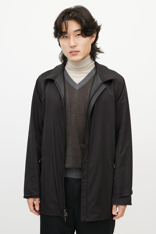 Zegna Black Leather 
Nylon Reversible Jacket