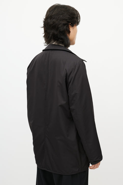 Zegna Black Leather 
Nylon Reversible Jacket