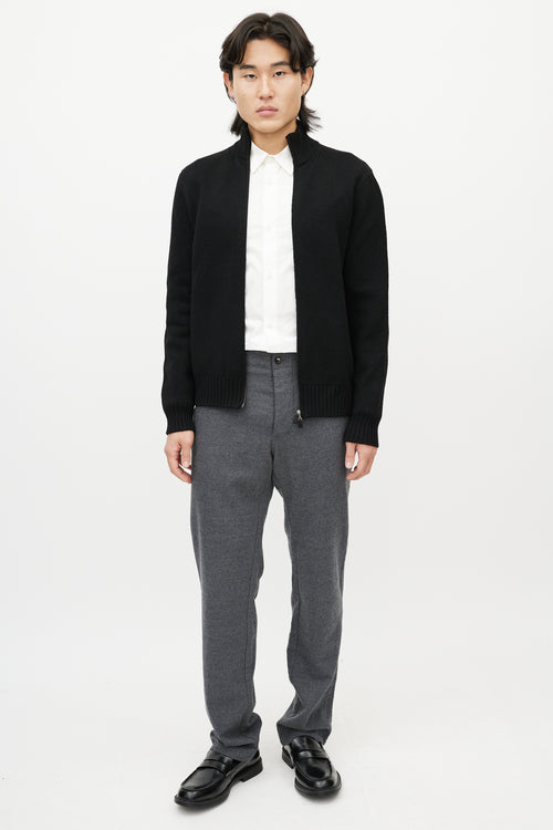 Zegna Black Wool Zip Up Sweater