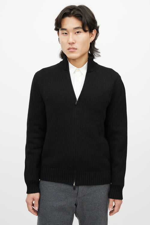 Zegna Black Wool Zip Up Sweater