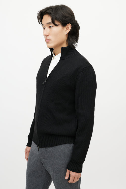 Zegna Black Wool Zip Up Sweater