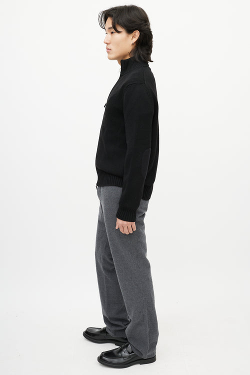 Zegna Black Wool Zip Up Sweater