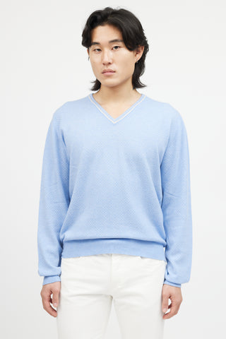 Zegna Blue 
White Cashmere Knit Sweater