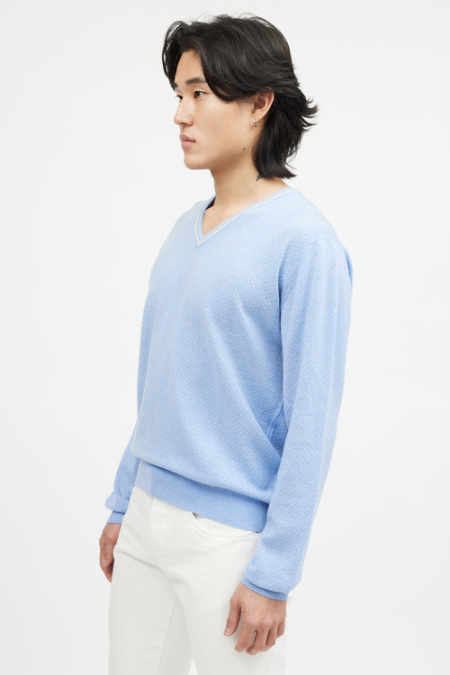 Zegna Blue 
White Cashmere Knit Sweater