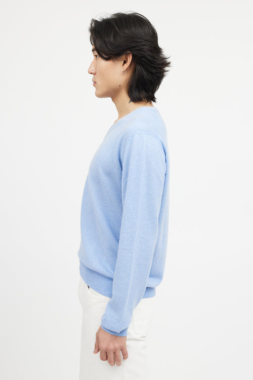 Zegna Blue 
White Cashmere Knit Sweater