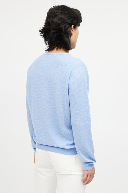 Zegna Blue 
White Cashmere Knit Sweater