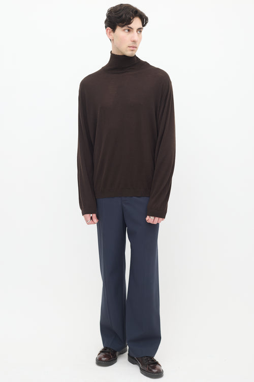 Zegna Brown Cashmere 
Wool Turtleneck Top