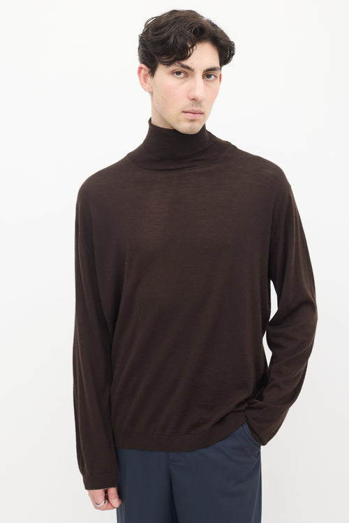 Zegna Brown Cashmere 
Wool Turtleneck Top