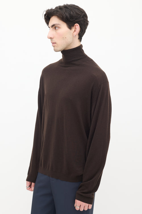 Zegna Brown Cashmere 
Wool Turtleneck Top