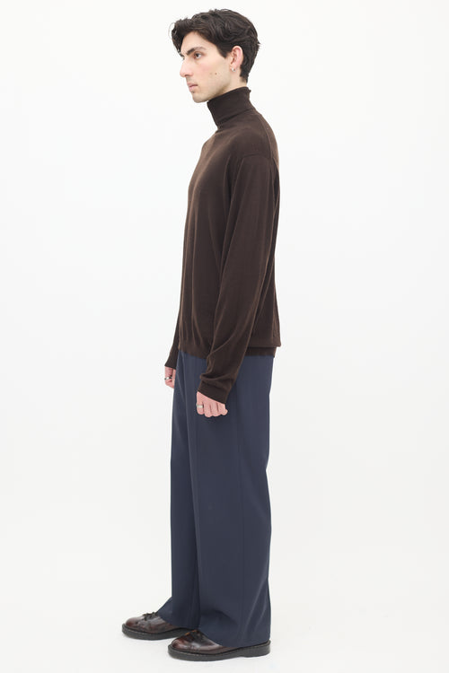 Zegna Brown Cashmere 
Wool Turtleneck Top