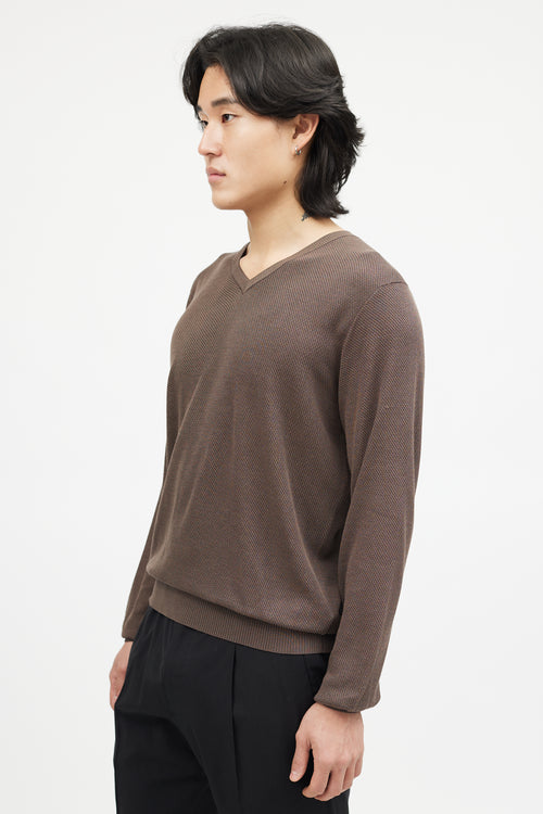 Zegna Brown Silk Knit V-Neck Sweater