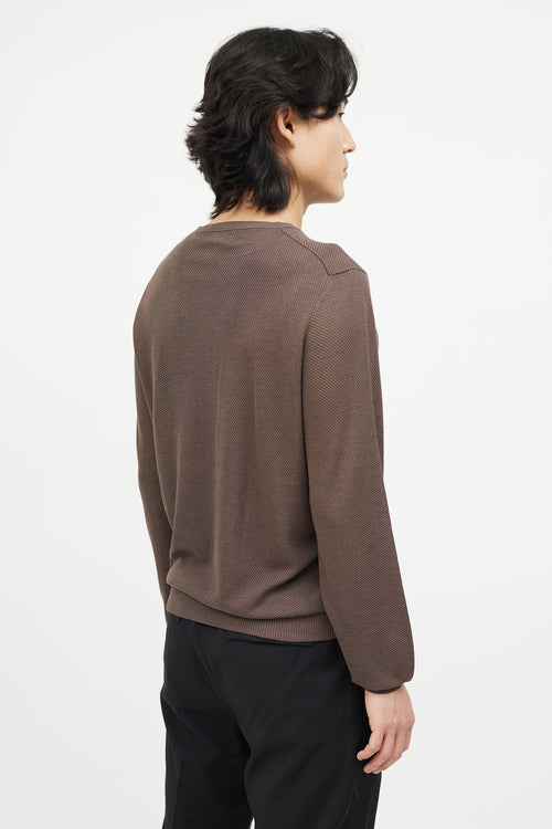 Zegna Brown Silk Knit V-Neck Sweater