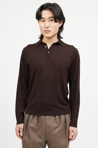 Zegna Brown Wool Knit Polo