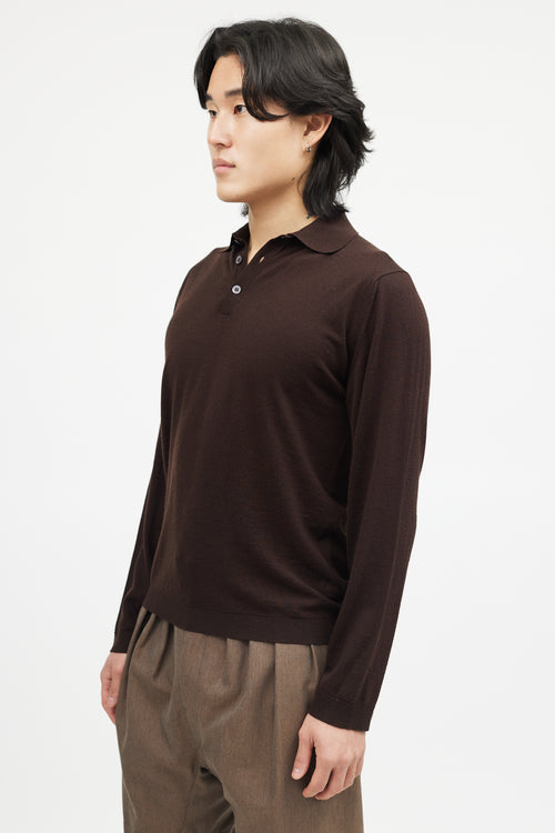 Zegna Brown Wool Knit Polo