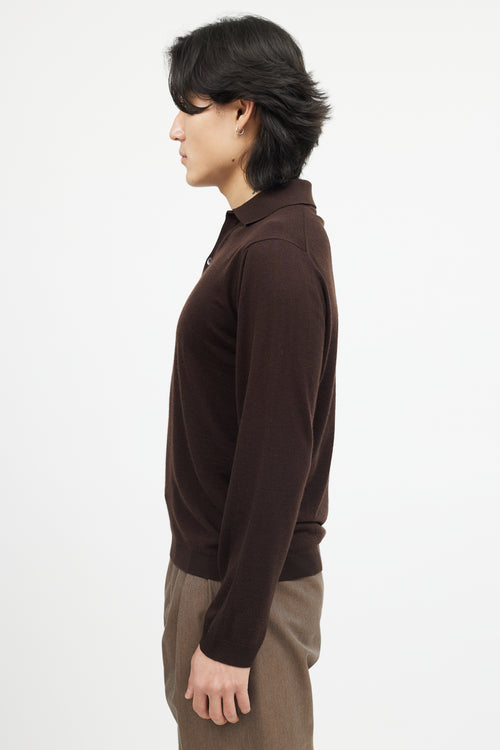 Zegna Brown Wool Knit Polo