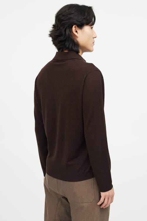 Zegna Brown Wool Knit Polo