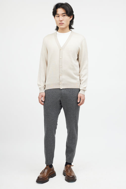 Zegna Cream Cashmere Knit Cardigan