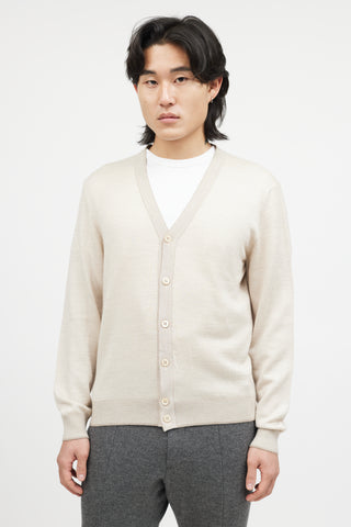 Zegna Cream Cashmere Knit Cardigan