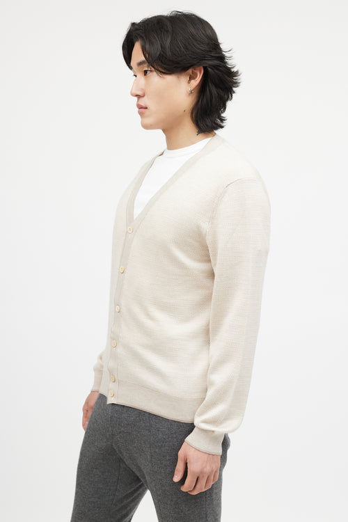 Zegna Cream Cashmere Knit Cardigan