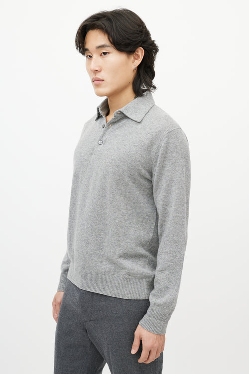 Zegna Grey Cashmere Long Sleeve Polo Sweater