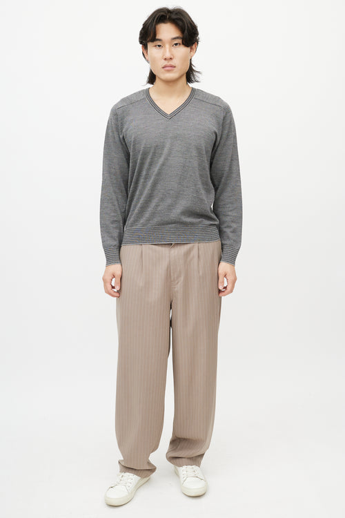 Zegna Grey Cashmere V-Neck Sweater