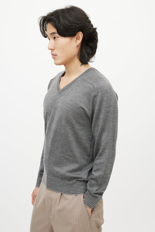 Zegna Grey Cashmere V-Neck Sweater