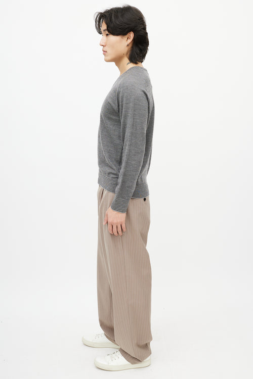 Zegna Grey Cashmere V-Neck Sweater