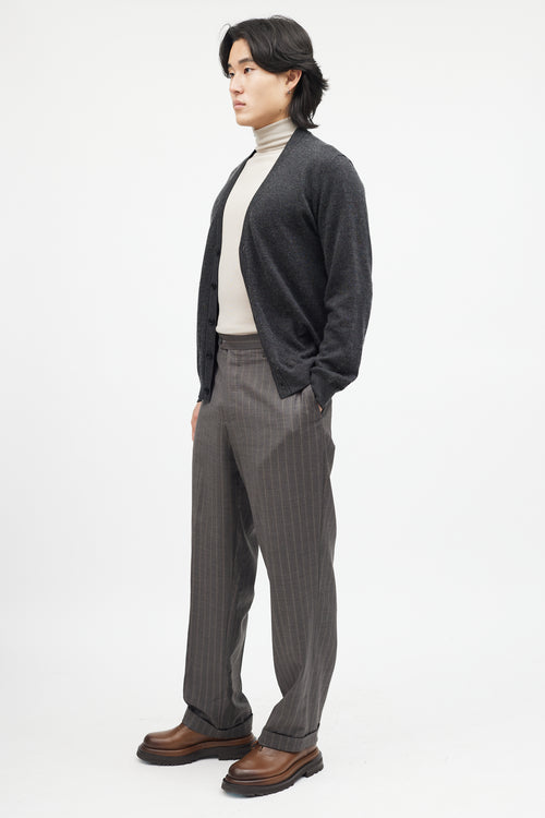 Zegna Grey Striped Wool Trouser