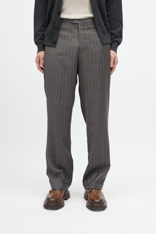 Zegna Grey Striped Wool Trouser