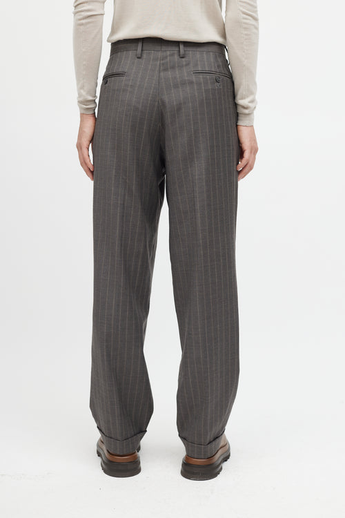 Zegna Grey Striped Wool Trouser