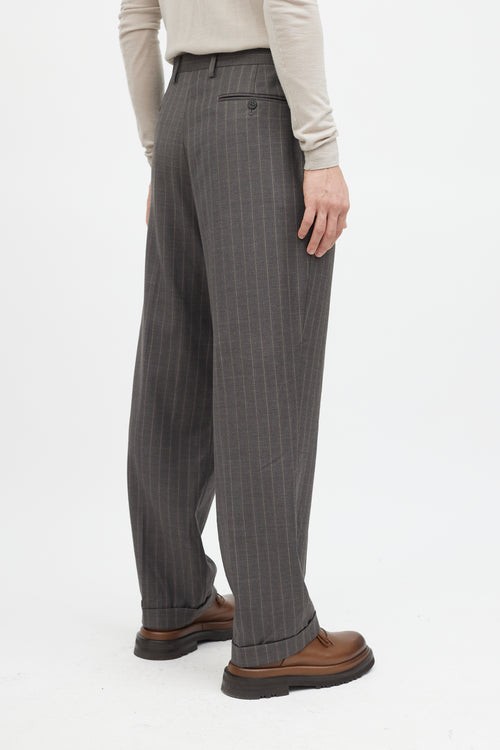 Zegna Grey Striped Wool Trouser