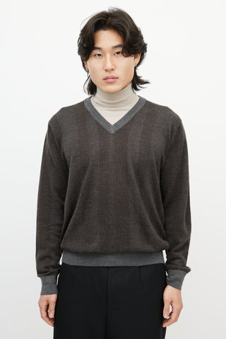 Zegna Grey V-Neck Cashmere Sweater