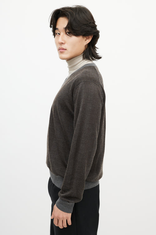 Zegna Grey V-Neck Cashmere Sweater