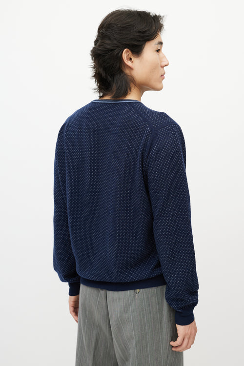 Zegna Navy Blue Dotted Cashmere V-Neck Sweater