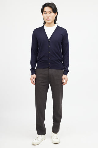 Zegna Navy Cashmere Knit Cardigan