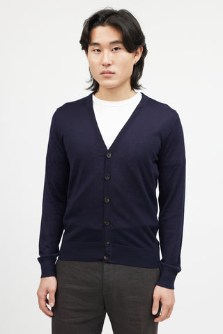 Zegna Navy Cashmere Knit Cardigan