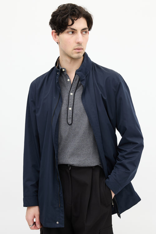 Zegna Navy Double Collar Drawcord Waist Jacket