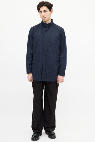 Zegna Navy Double Collar Drawcord Waist Jacket