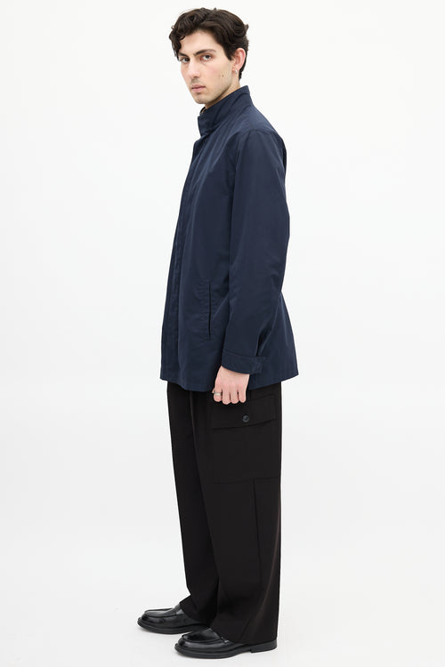 Zegna Navy Double Collar Drawcord Waist Jacket